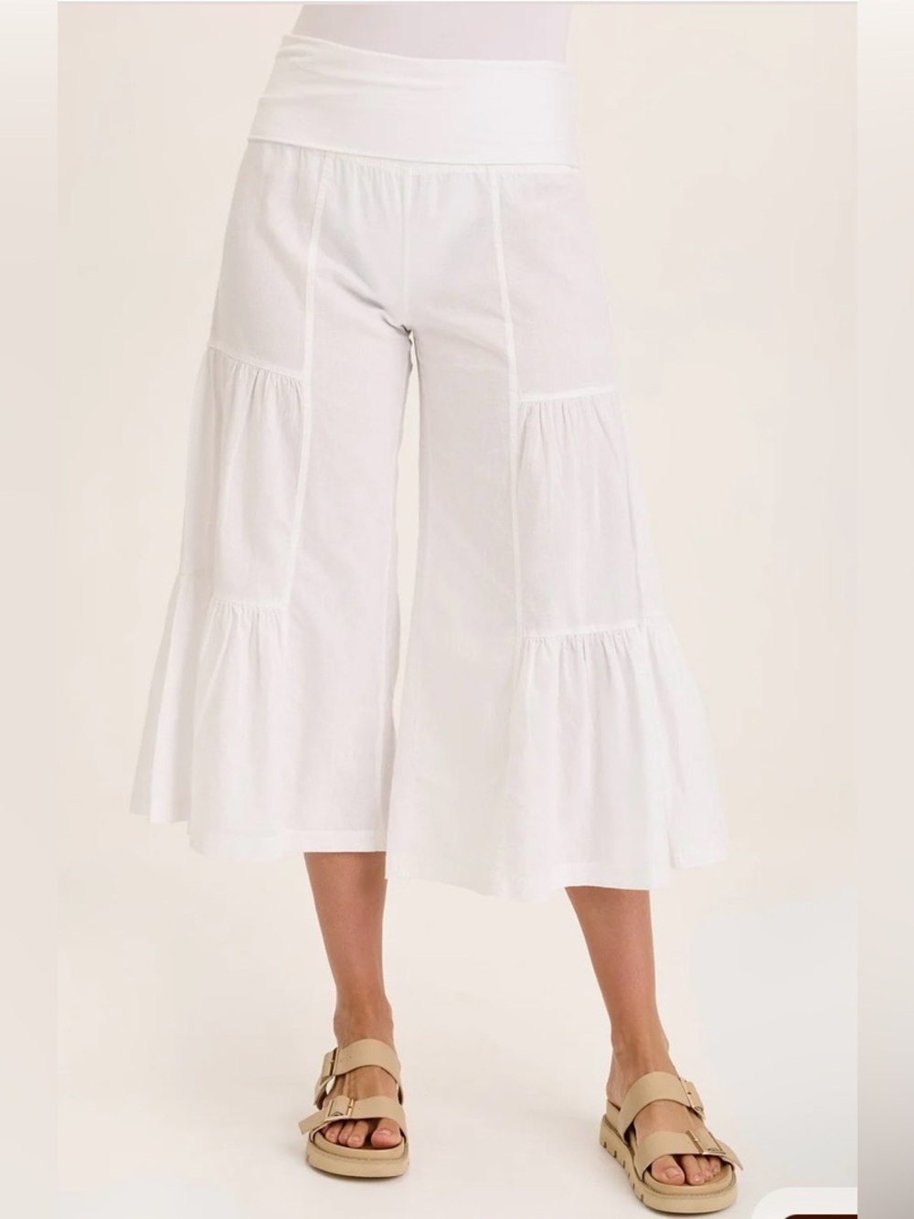 XCVI 100% Linen Side-Tier Wide Leg White Boho Palazzo NWOT Size XL